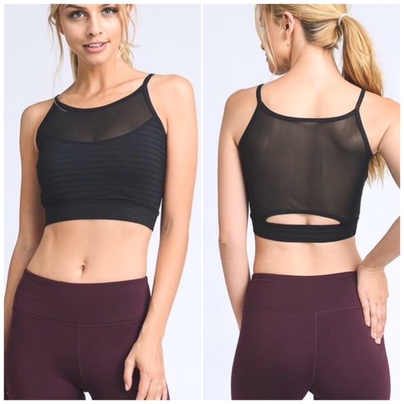 Black Mesh Back Panel Crop Top/Sport Bra - Picture 2 of 5